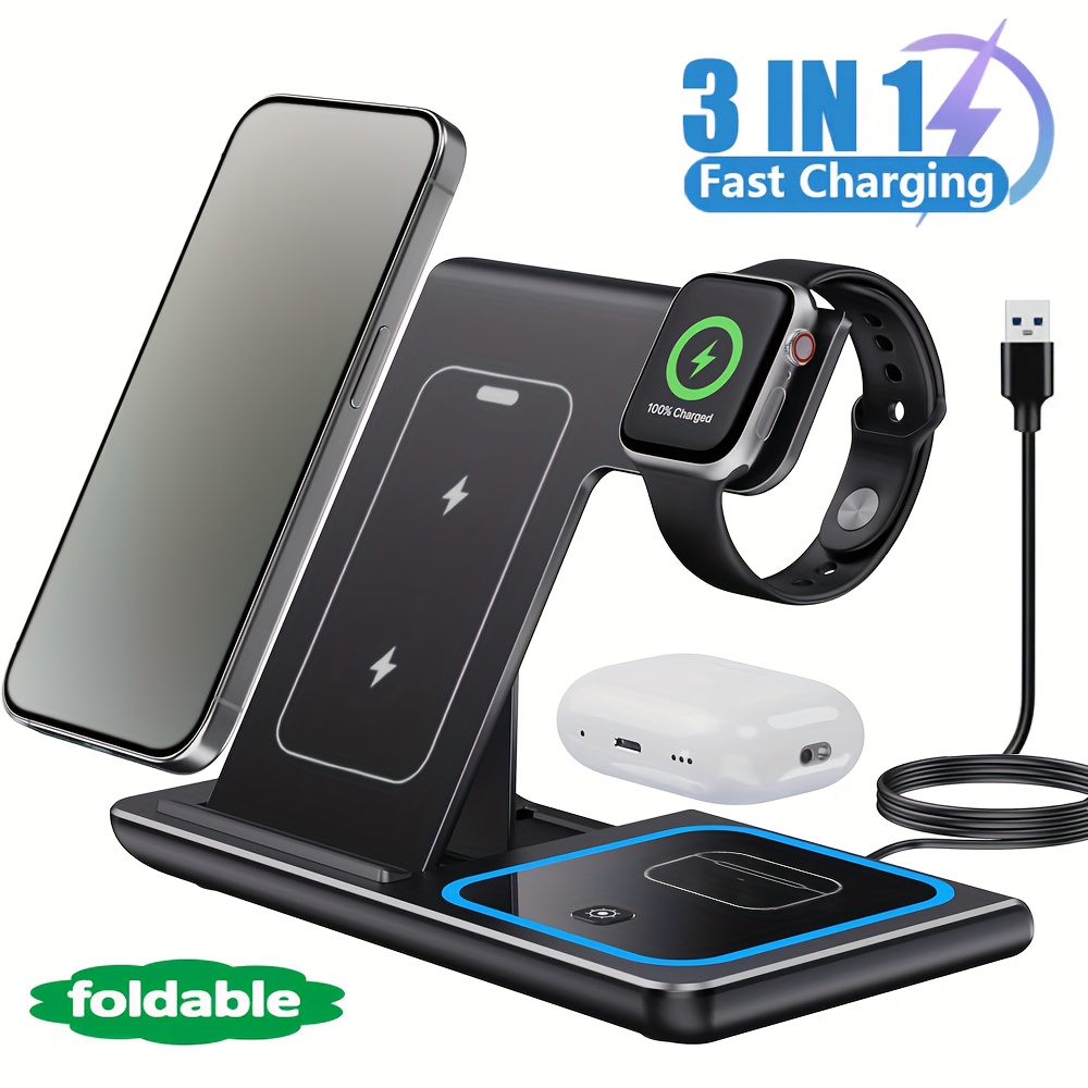 Wireless Charger Watch - 3-In-1 Foldable Wireless Charger 15W Fast